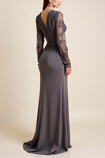 Grey Long Sleeves Mother of the Bride Dress with Appliques